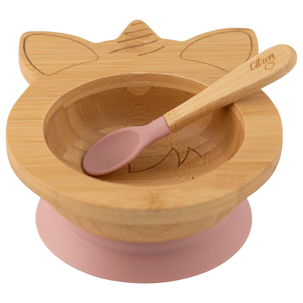 Citron - Organic Bamboo Bowl with spoon - Unicorn Pink