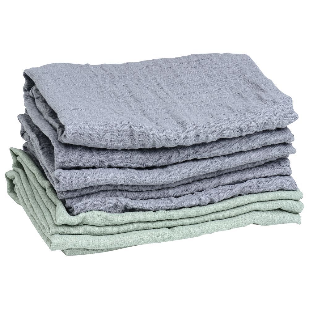 Mininor - Organic Muslin Towel - 6pcs - Grey Seal/Willow Green