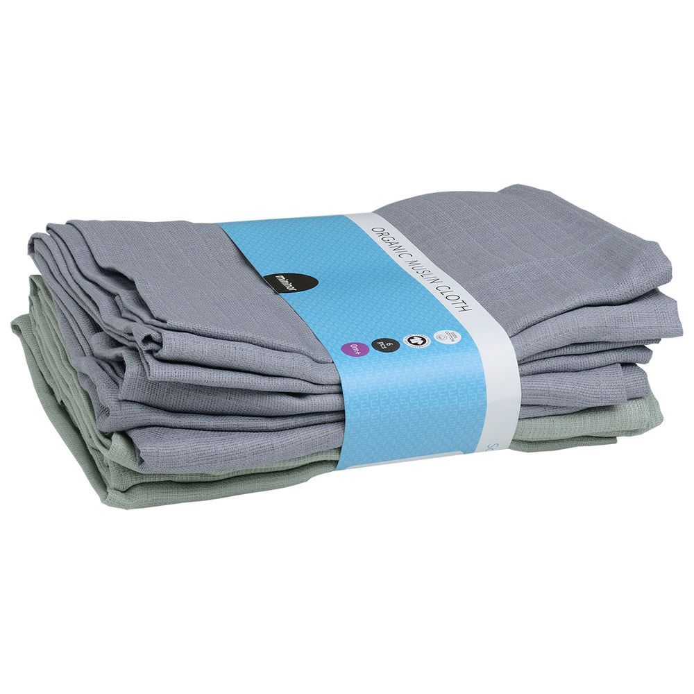 Mininor - Organic Muslin Towel - 6pcs - Grey Seal/Willow Green