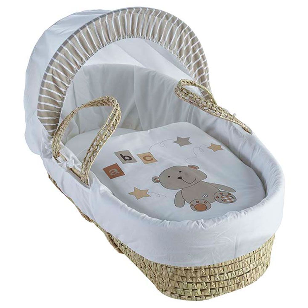 Kinder Valley - ABC Teddy Cream Palm Moses Basket - Cream