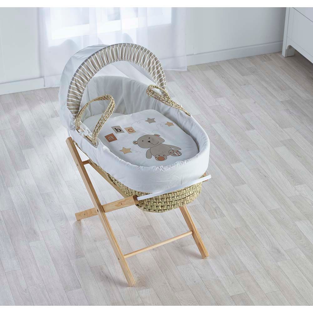 Kinder Valley - ABC Teddy Cream Palm Moses Basket - Cream