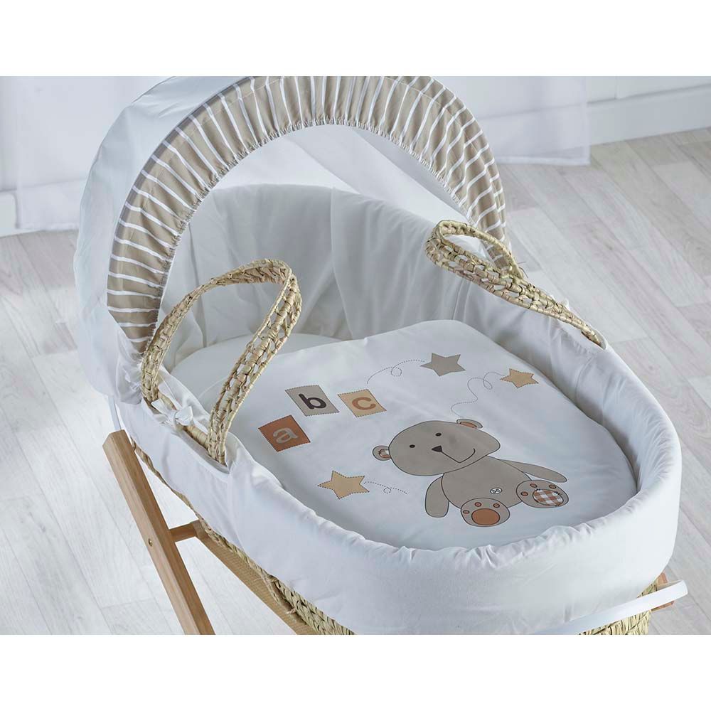 Kinder Valley - ABC Teddy Cream Palm Moses Basket - Cream