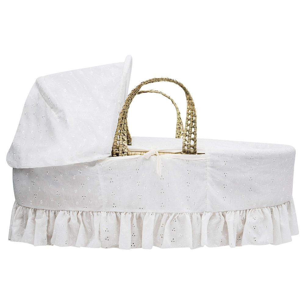 Kinder Valley - Broderie Anglaise White Palm Moses Basket