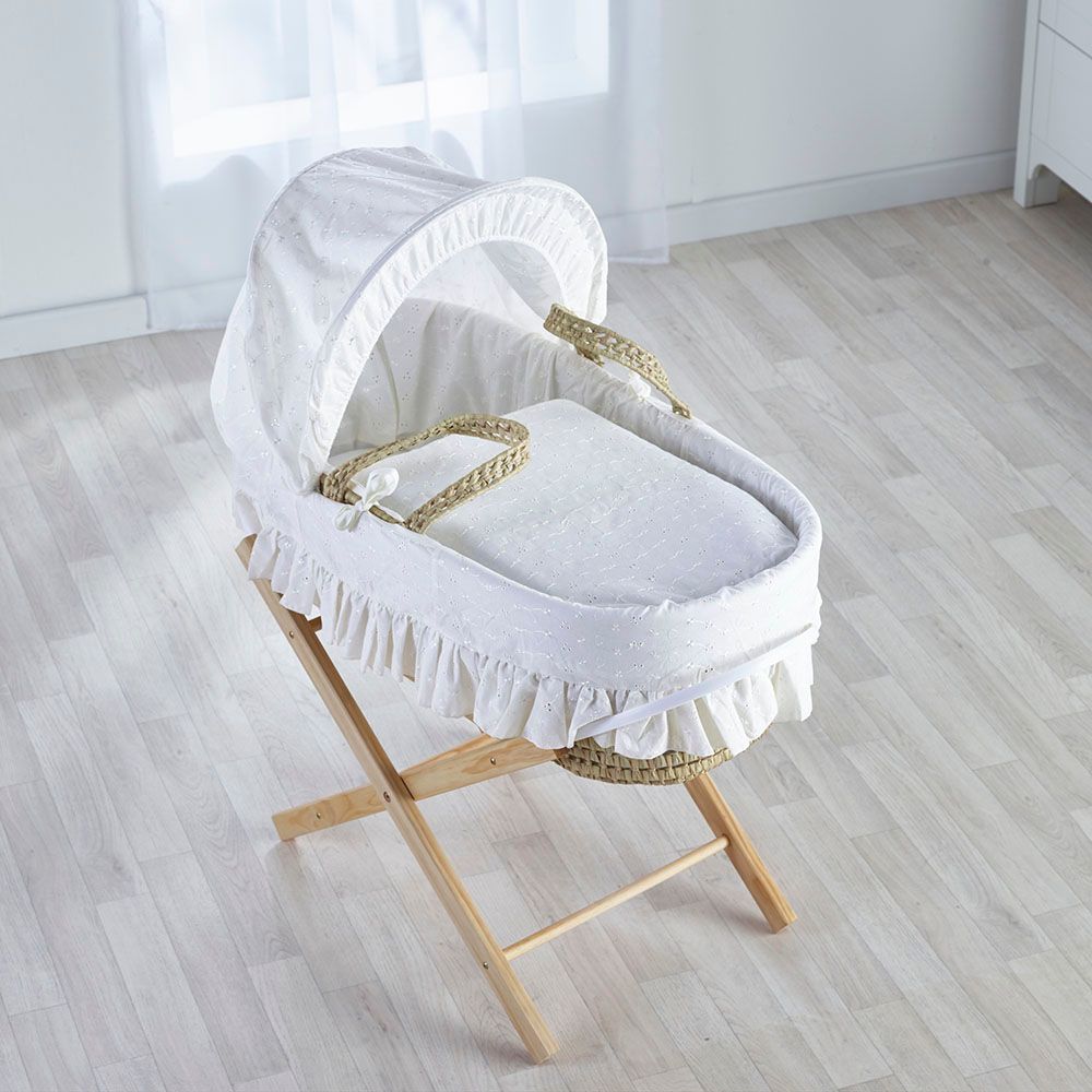 Kinder Valley - Broderie Anglaise White Palm Moses Basket