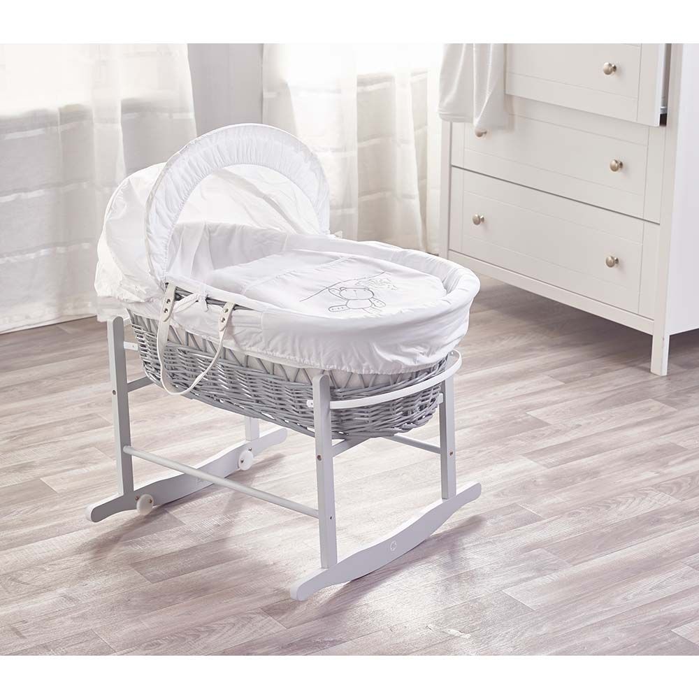 Kinder Valley Teddy Wash Day Grey Wicker Moses Basket White