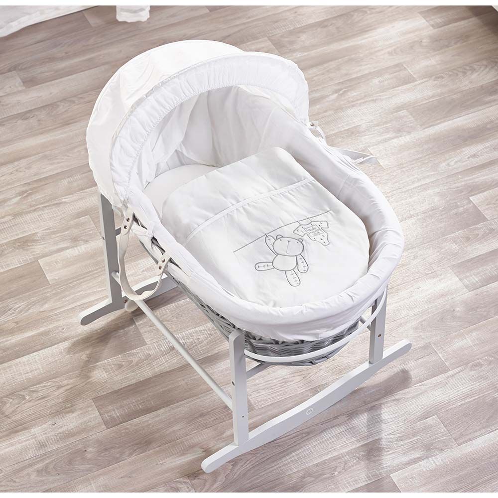 Kinder Valley Teddy Wash Day Grey Wicker Moses Basket White