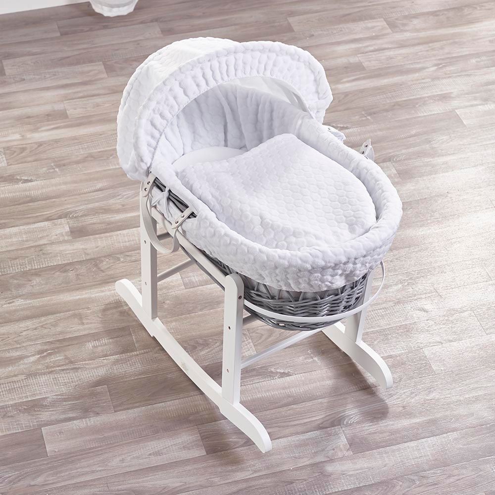 Kinder Valley - White Honeycomb Grey Wicker Moses Basket