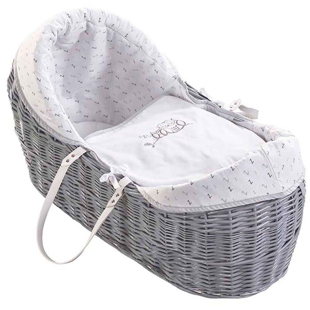 Kinder Valley - Sleepy Little Owl Grey Pod Moses Basket