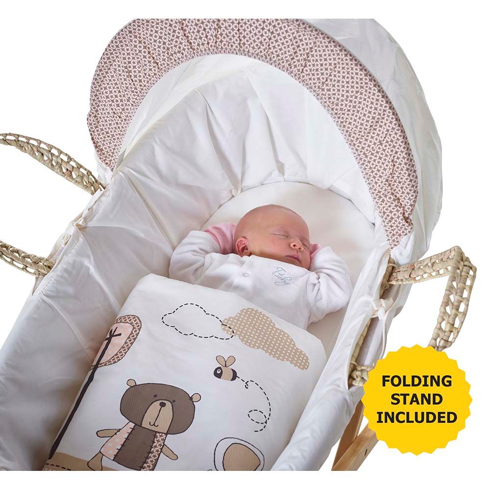 Kinder Valley - Tiny Ted Cream Palm Moses Basket With Stand