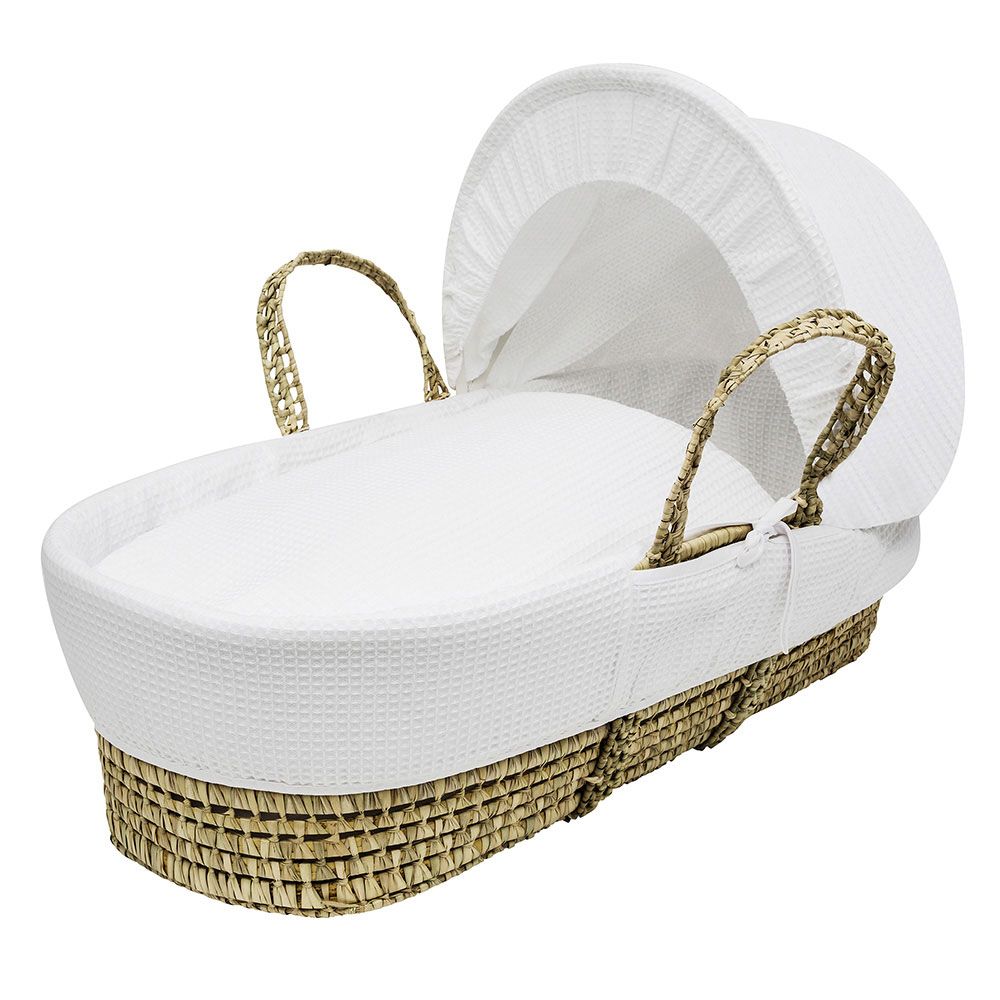 Kinder Valley - White Waffle Palm Moses Basket w/ Stand