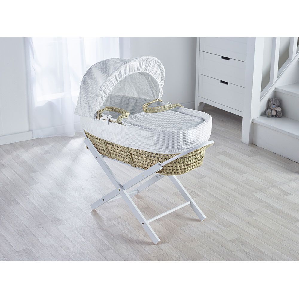 Kinder Valley - White Waffle Palm Moses Basket w/ Stand