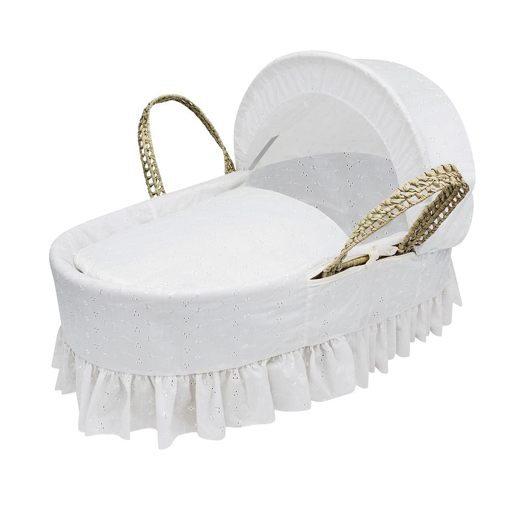 Kinder Valley - Broderie White Palm Moses Basket w/ Stand