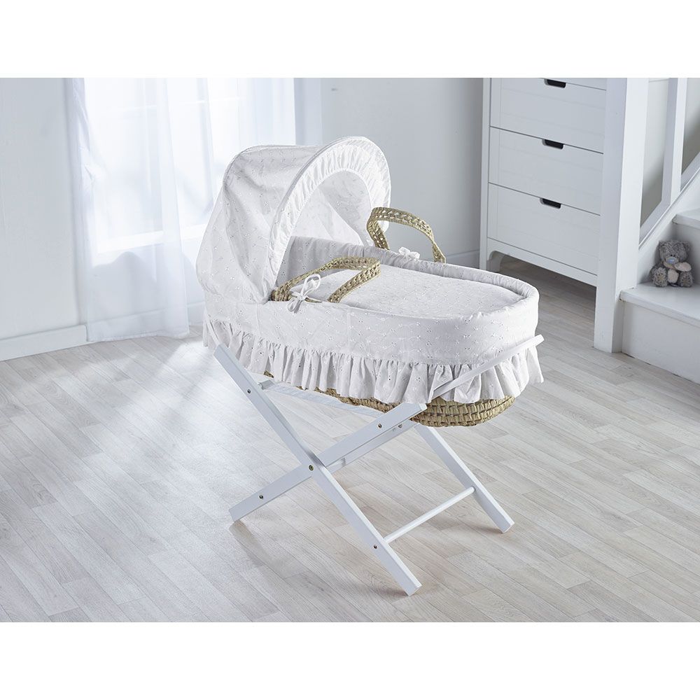 Kinder Valley - Broderie White Palm Moses Basket w/ Stand