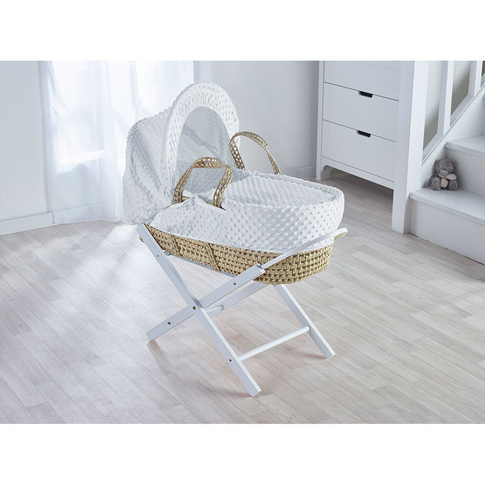 Kinder Valley - White Dimple Palm Moses Basket w/ Stand