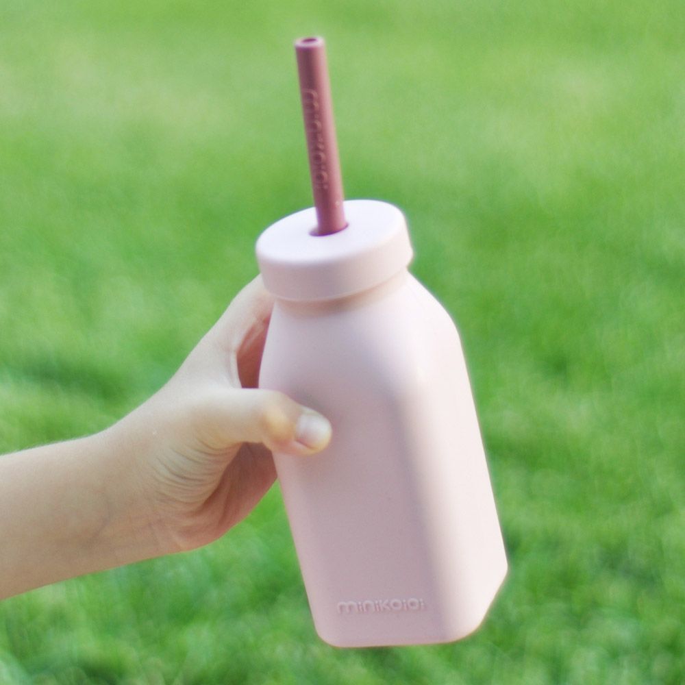 Minikoioi - Bottle & Straw - Pinky Pink/Powder Grey