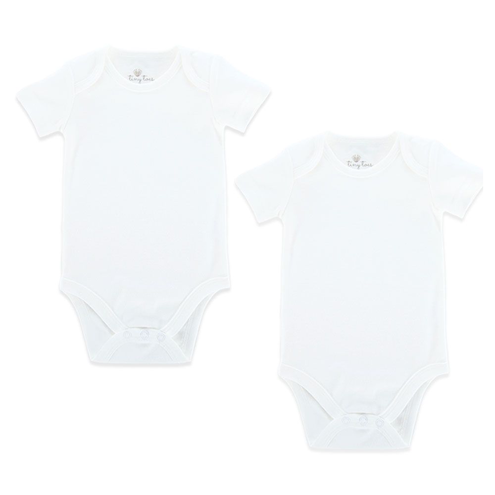 Tiny Toes - 100% Cotton Pack of 2 Short Sleeve Bodysuit - White (Exclusive)