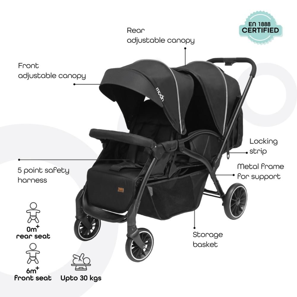 Moon - Dois Foldable Twin Stroller - Black