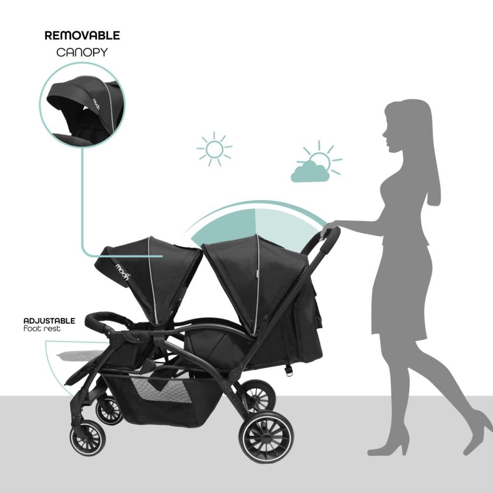 Moon - Dois Foldable Twin Stroller - Black