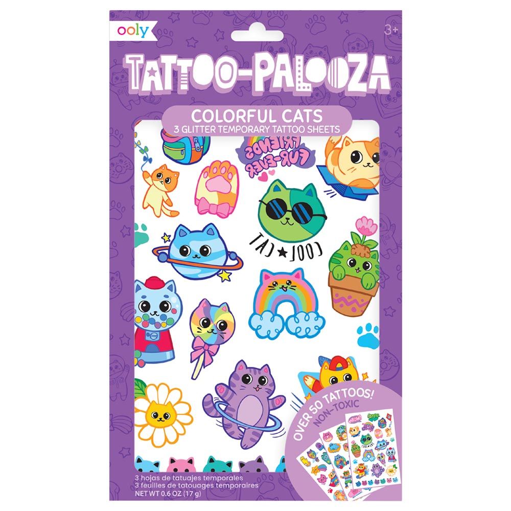 Ooly - Tattoo Palooza Temporary Tattoos - Colourful Cats