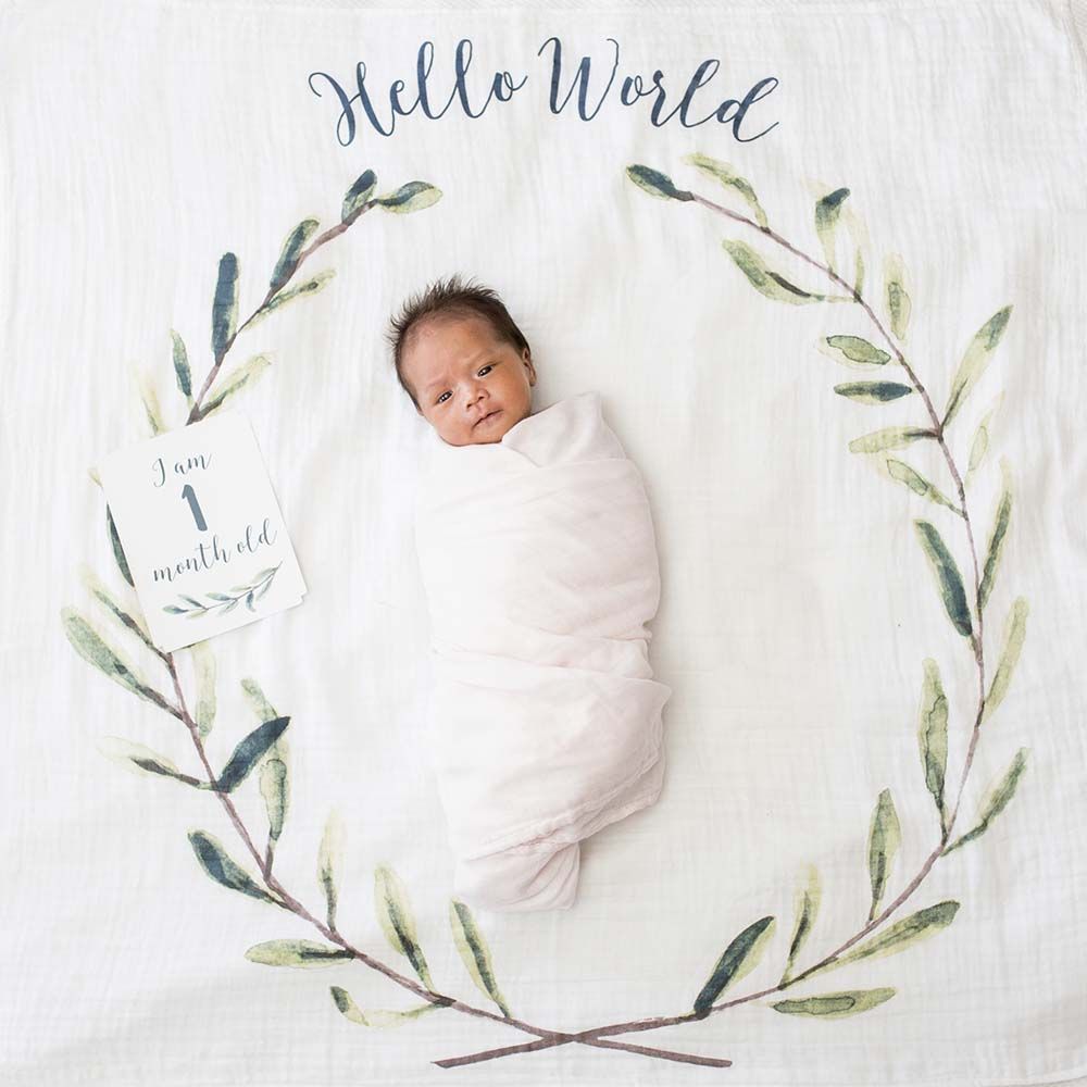 Lulujo - Baby's First Year Blanket & Cards Set Hello World