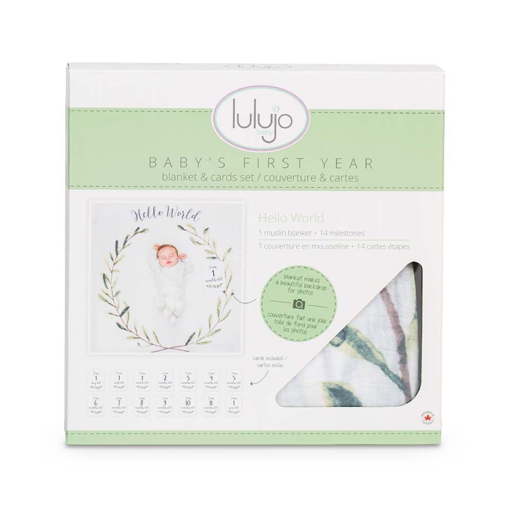 Lulujo - Baby's First Year Blanket & Cards Set Hello World