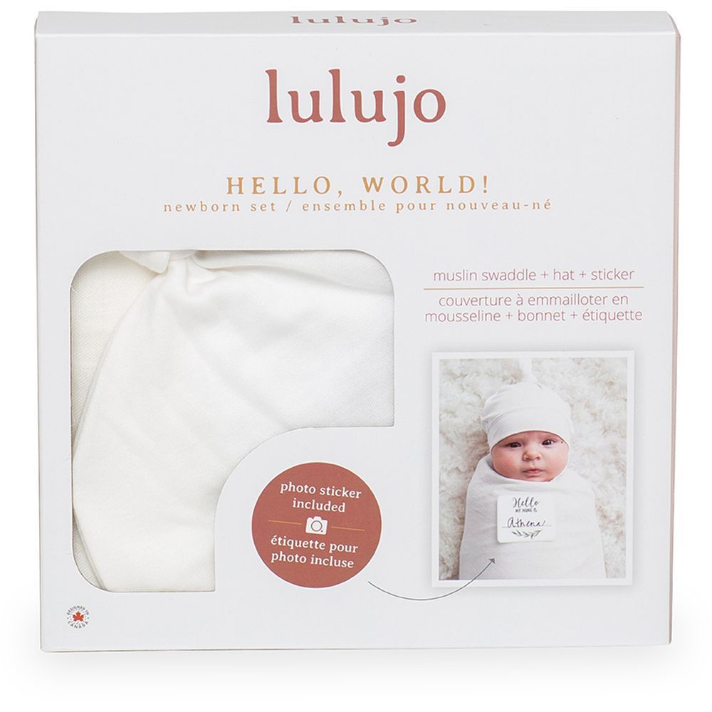 Lulujo - Bamboo Hat & Swaddle Blanket - White