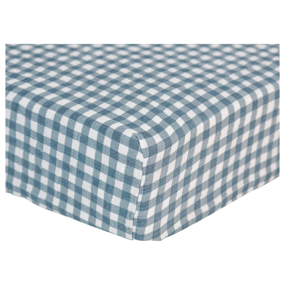 Lulujo Muslin Crib Sheet 135 x 70 cm Navy Gingham Buy at Best Price from Mumzworld