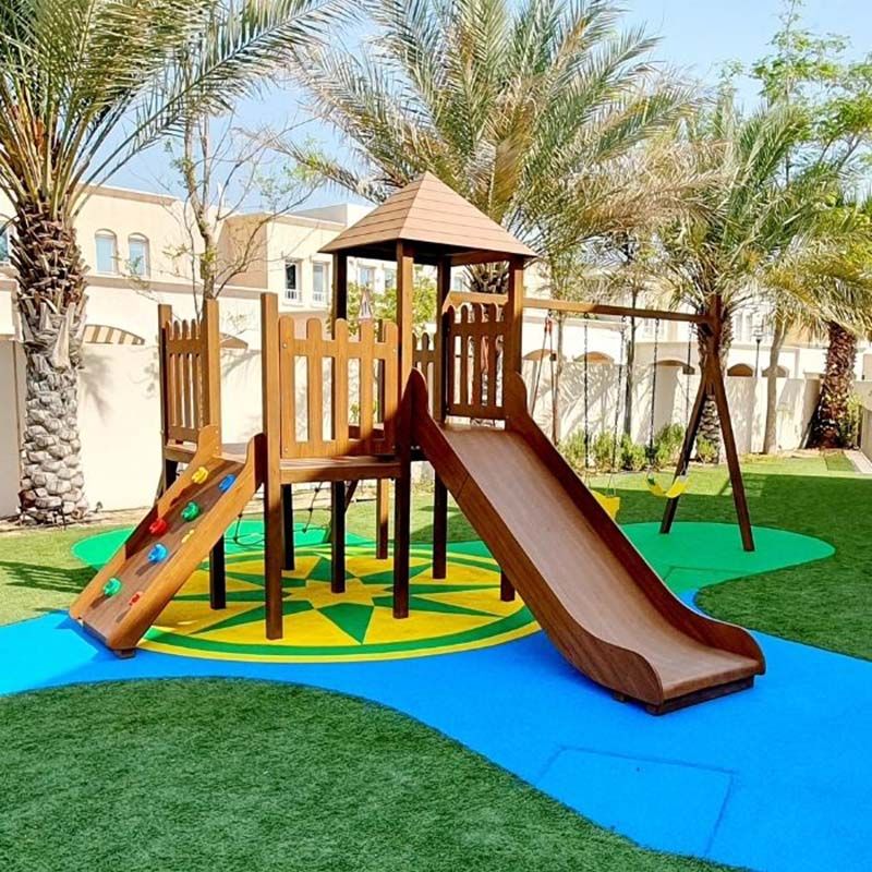 Moon Kids - Climbing Frame With Triple Swing Set - Brown