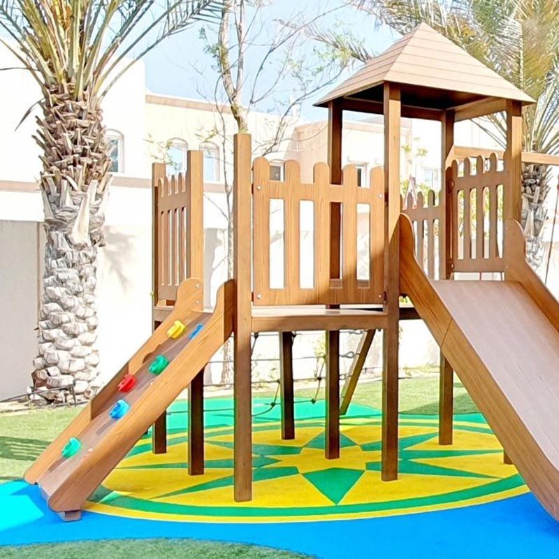 Moon Kids - Climbing Frame With Triple Swing Set - Brown