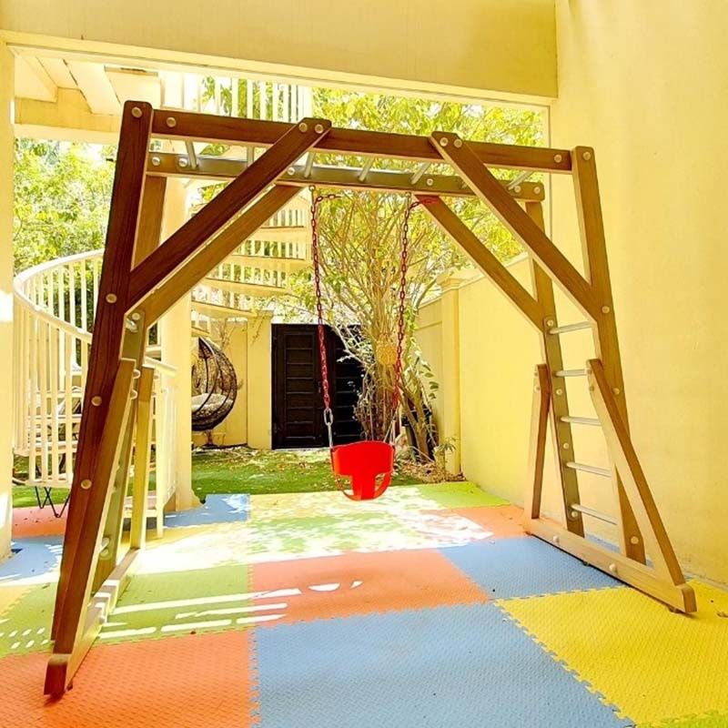 Moon Kids - Free Standing Monkey Bars w/ Swing, Natural Wood