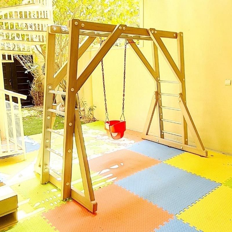 Moon Kids - Free Standing Monkey Bars w/ Swing, Natural Wood