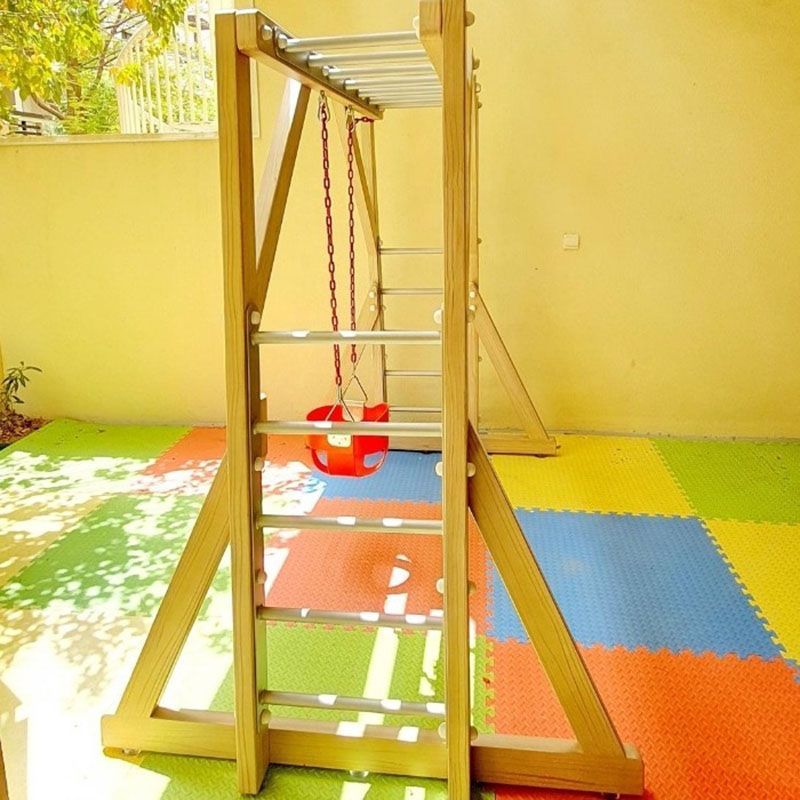 Moon Kids - Free Standing Monkey Bars w/ Swing, Natural Wood