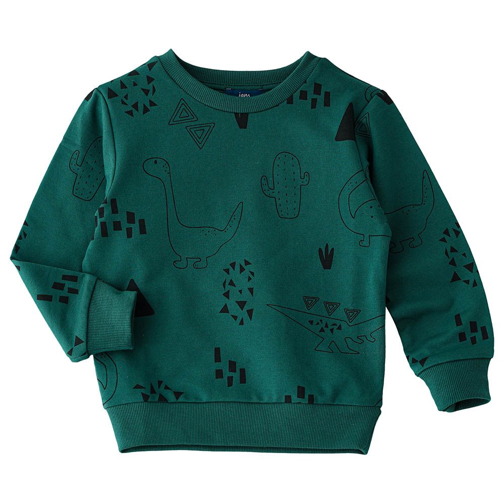 Jam - Dinosaur Printed Knit Sweat Top - Green