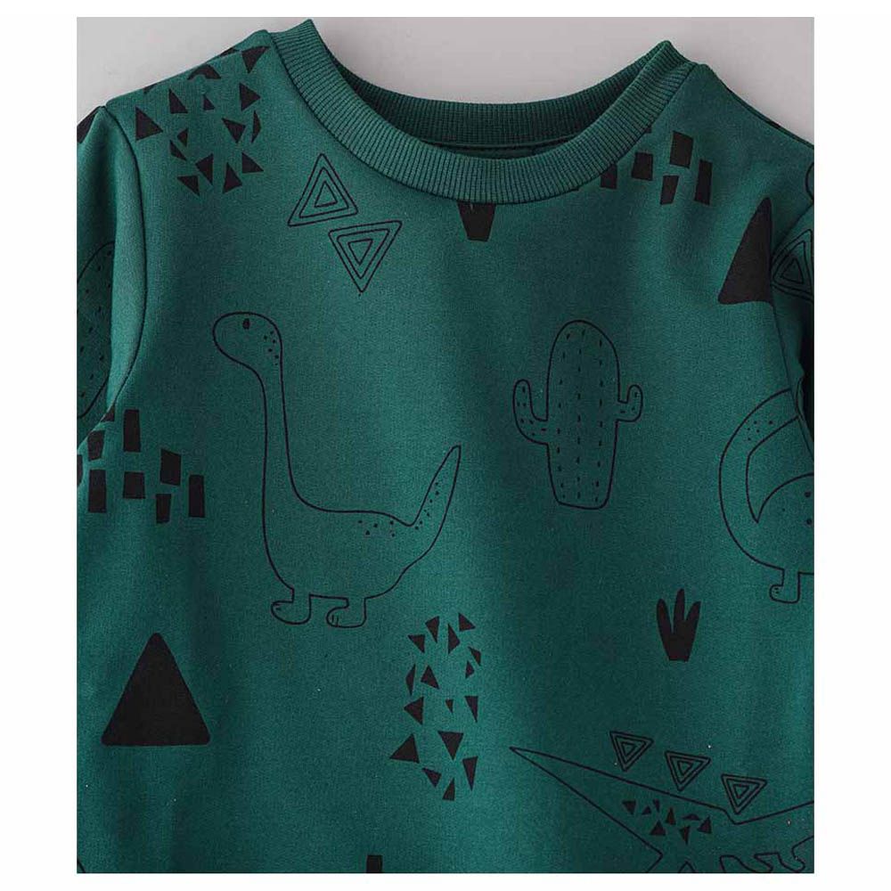 Jam - Dinosaur Printed Knit Sweat Top - Green