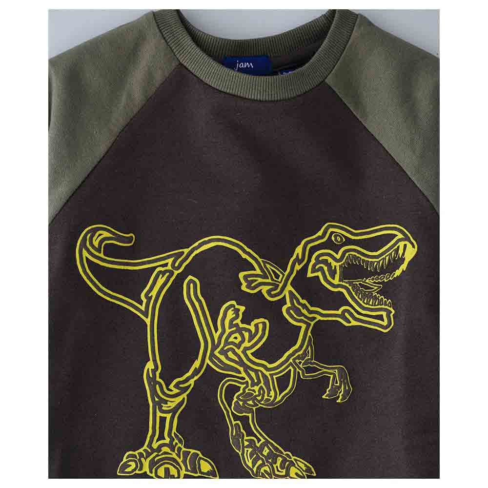 Jam - Dino Printed Sweat Top - Olive Green