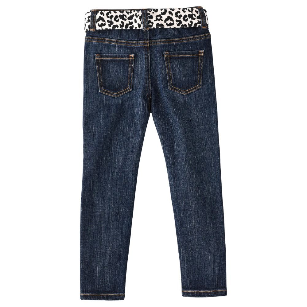 Jelliene - Woven Denim Pant W/ Leopard Print Belt - Blue