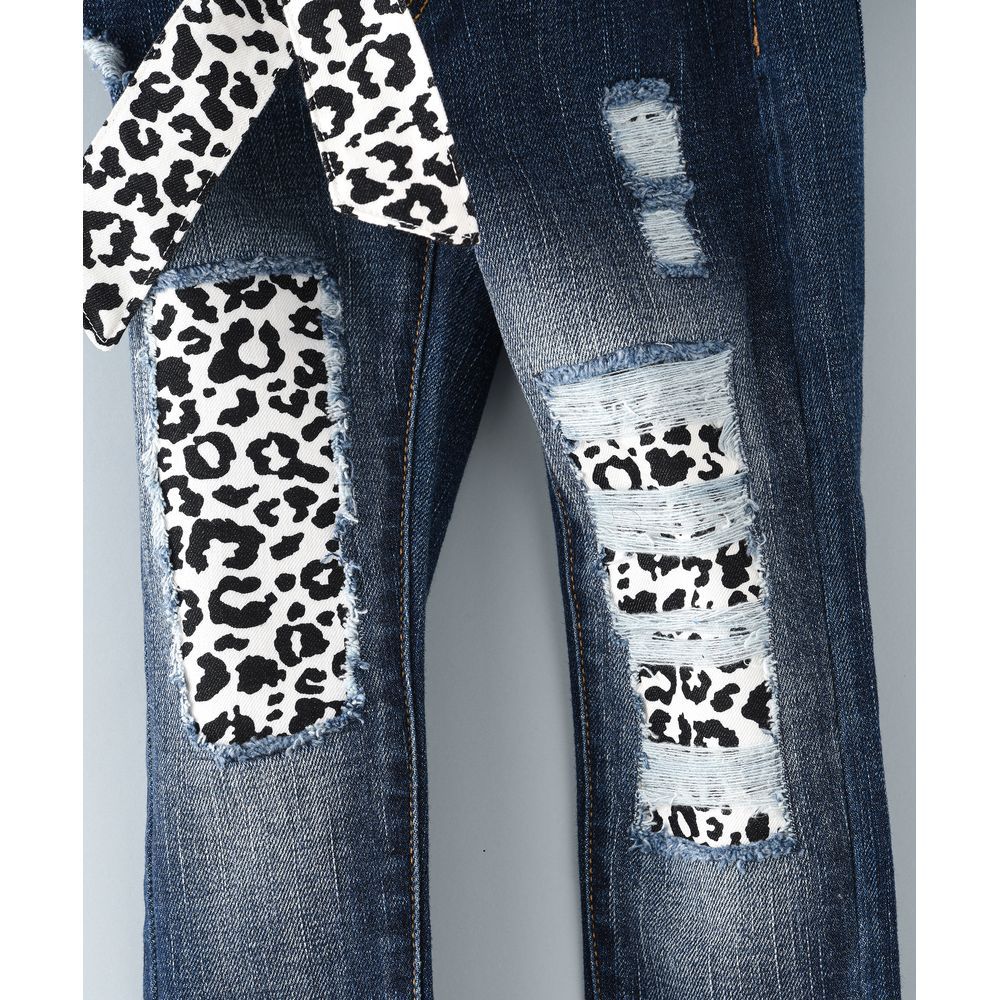 Jelliene - Woven Denim Pant W/ Leopard Print Belt - Blue