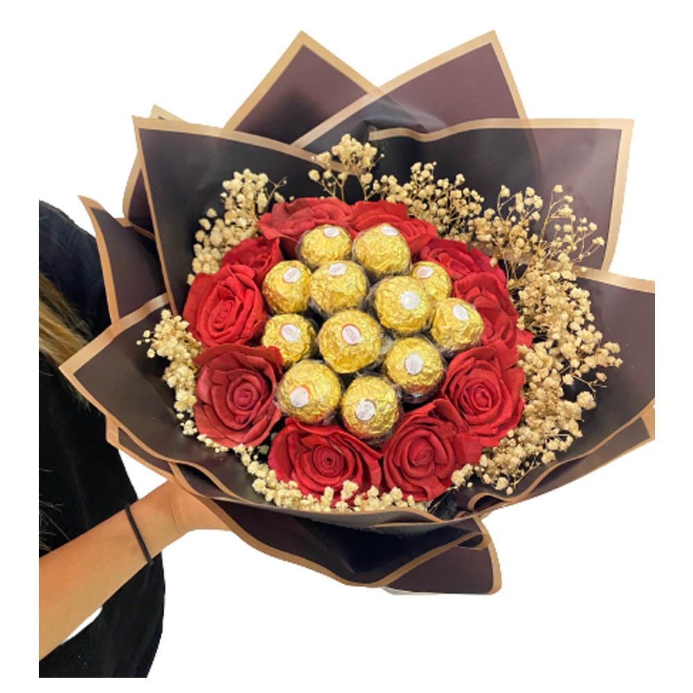 Eco Flowers - Ferrero Rocher & Rose Bouquet 