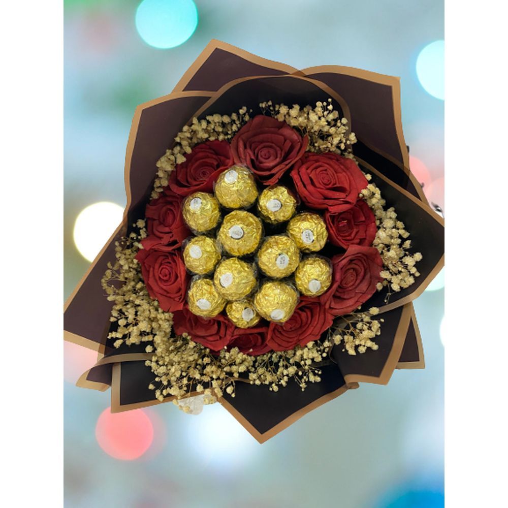 Eco Flowers - Ferrero Rocher & Rose Bouquet 