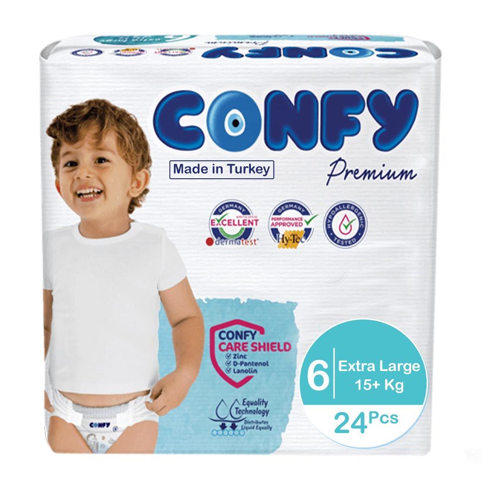 Confy - Premium Baby Diapers Eco Single Pack - Extra Large Size 6 - 16+kg - 24 Diapers