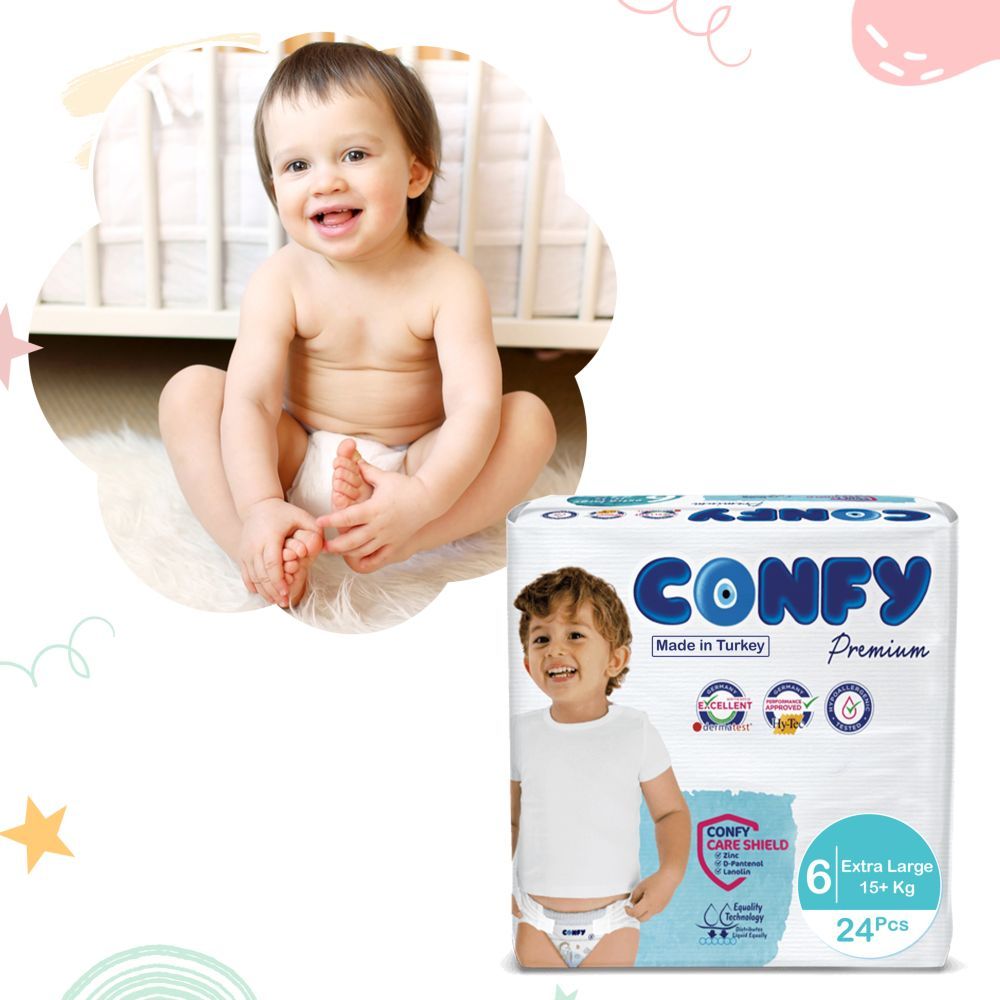 Confy - Premium Baby Diapers Eco Single Pack - Extra Large Size 6 - 16+kg - 24 Diapers