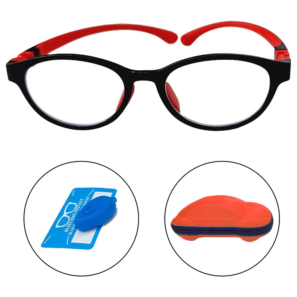 Megastar - Round Blue Light Blocking Eye Glasses - Black/Red