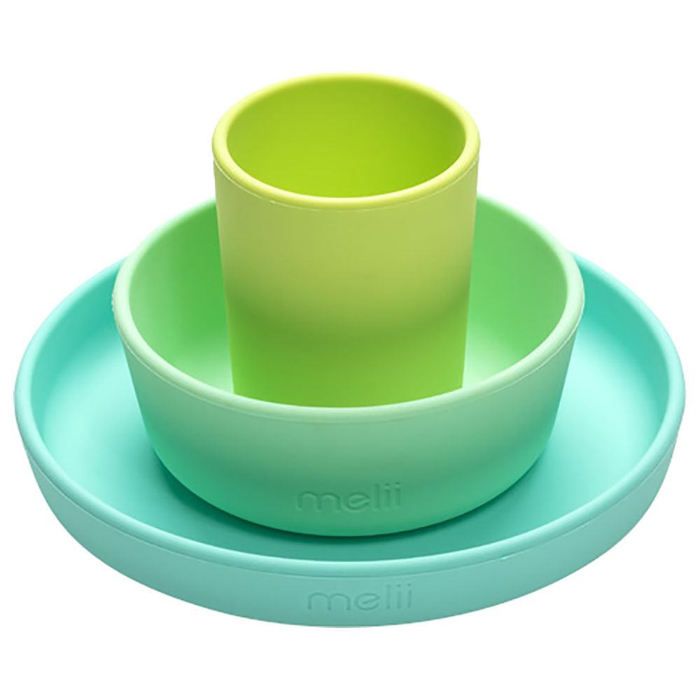 Melii - Silicone Feeding Set - 3pcs - Blue/Lime/Mint