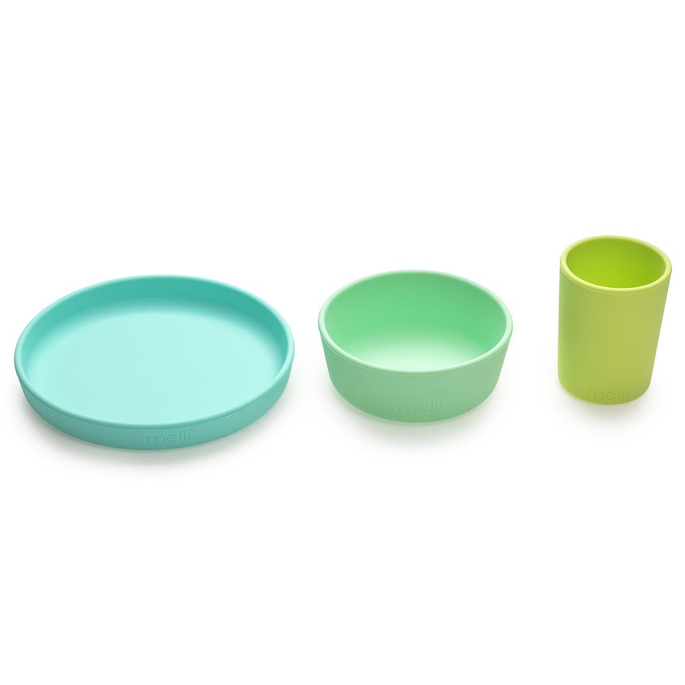 Melii - Silicone Feeding Set - 3pcs - Blue/Lime/Mint