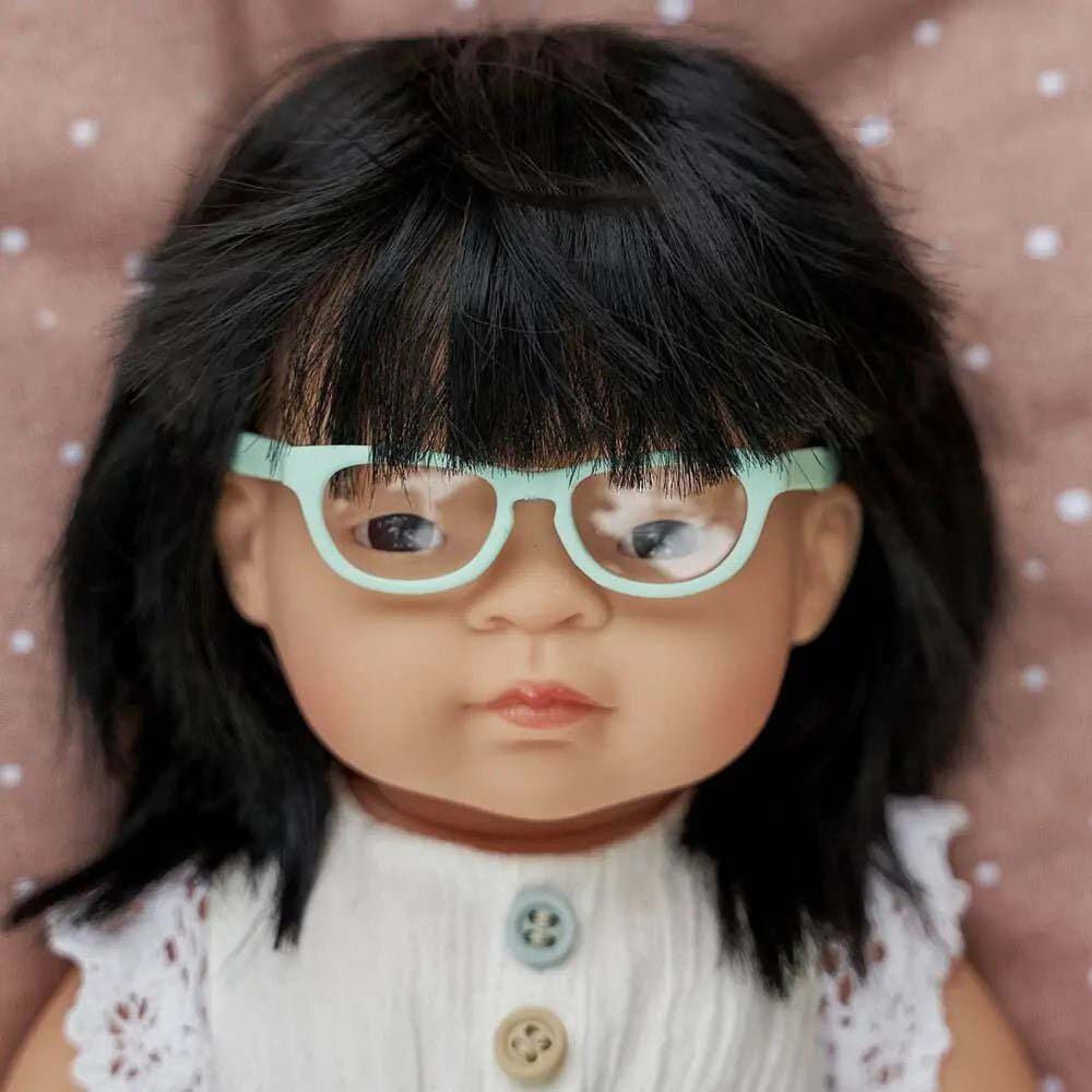 Miniland Baby - Asian Girl Baby Doll w/ Glasses - 38 cm - Beige