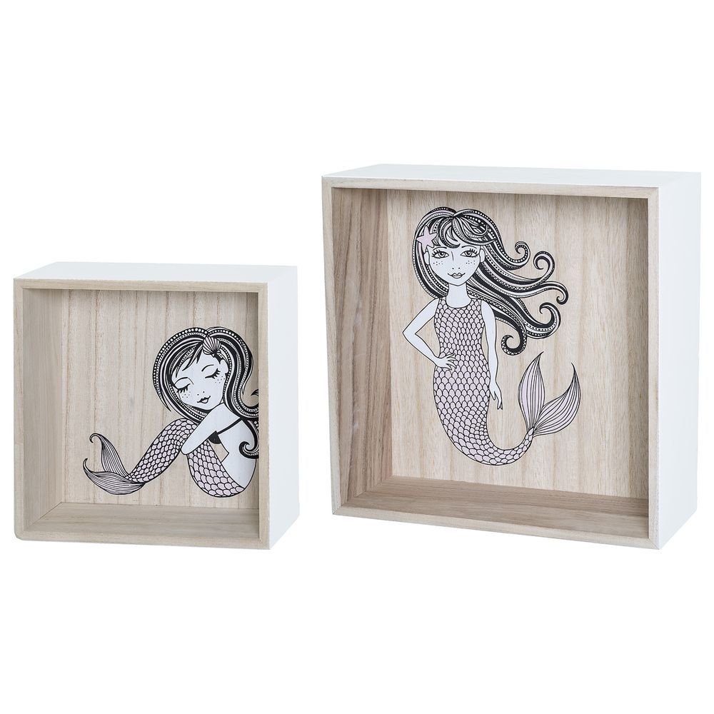 Bloomingville Mini - Mermaid Display Boxes Paulownia 2 Pcs - Beige