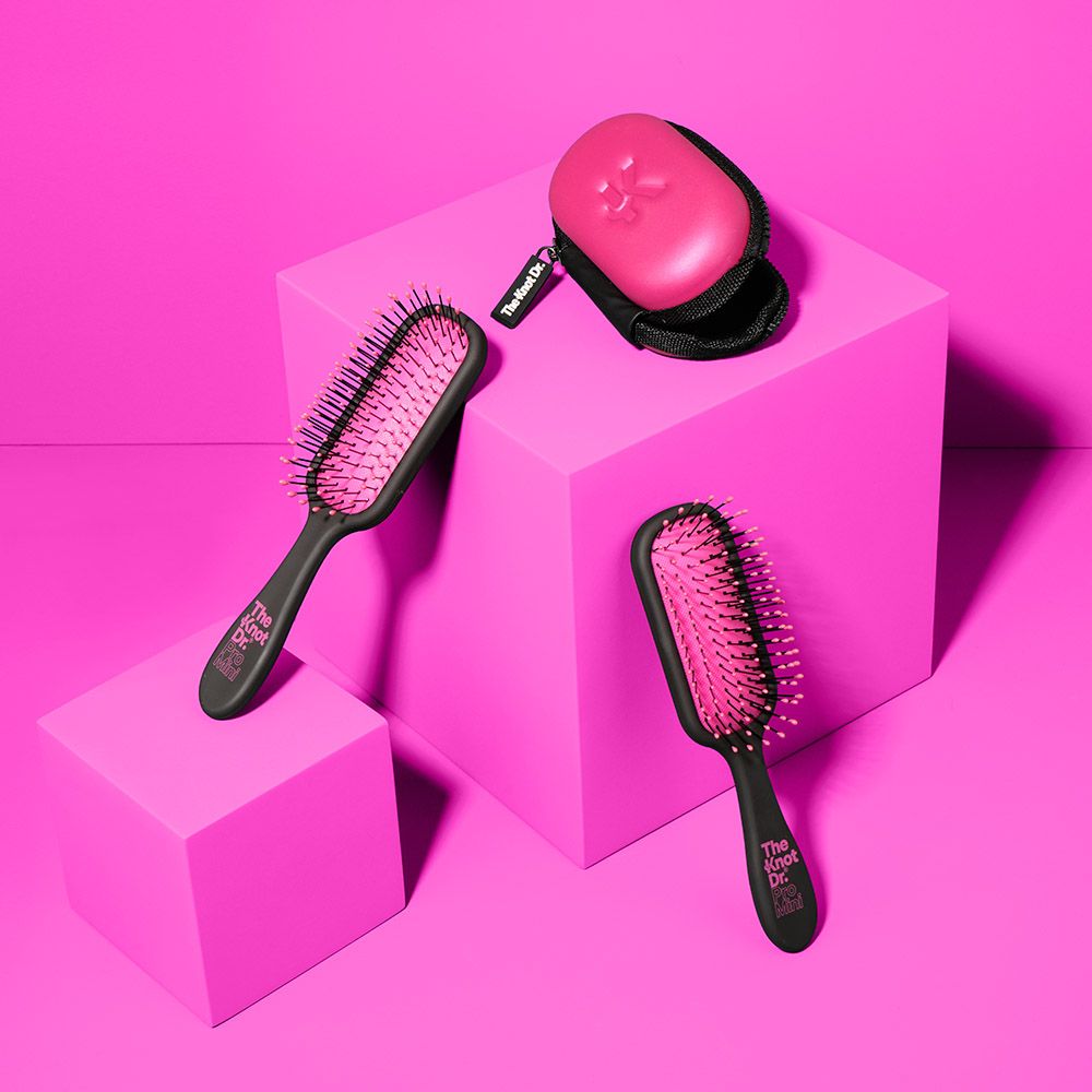 Knot Dr. - Pro Mini Hair Brush w/ Head Case - Fuchsia