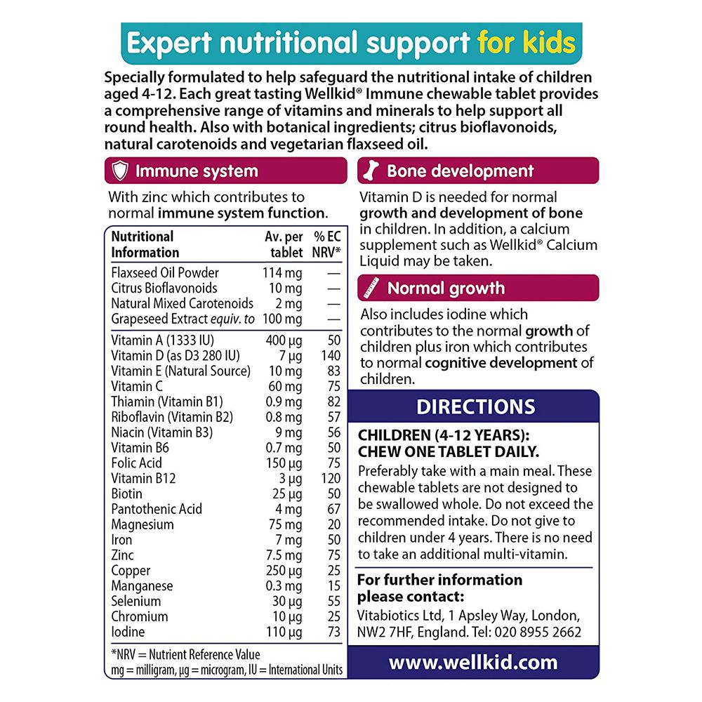 Vitabiotics - Wellkid Immune Chewable 30 Tablets