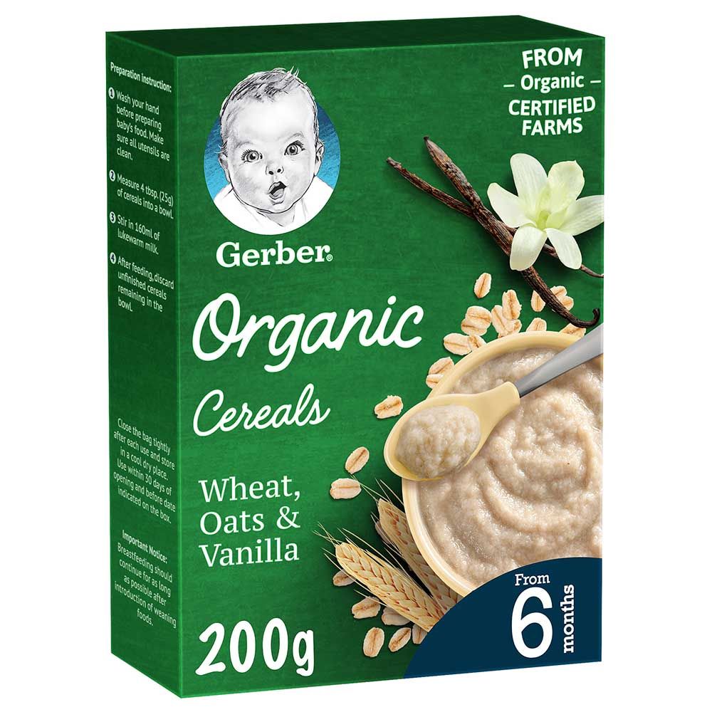 Gerber - Organic Infant Cereals Wheat, Oats & Vanilla 200g