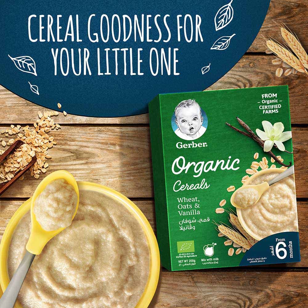 Gerber - Organic Infant Cereals Wheat, Oats & Vanilla 200g